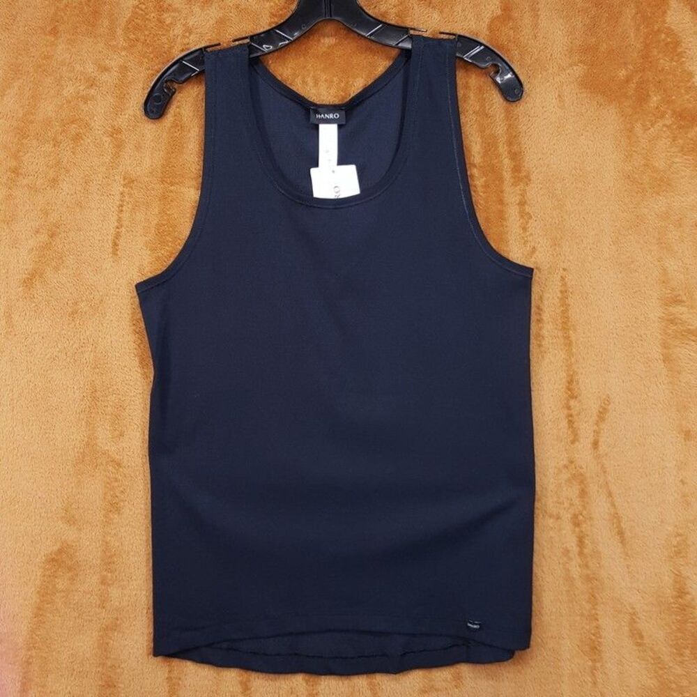 HANRO Shirt Mens Medium Black Pullover Tank Top Cotton Essentials